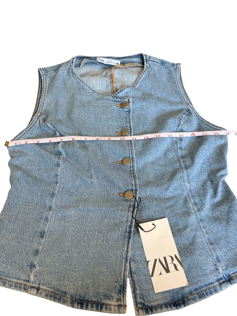Zara Denim Vest XL BNWT Light Wash Button Front Waistcoat 90s Western - Picture 7 of 9